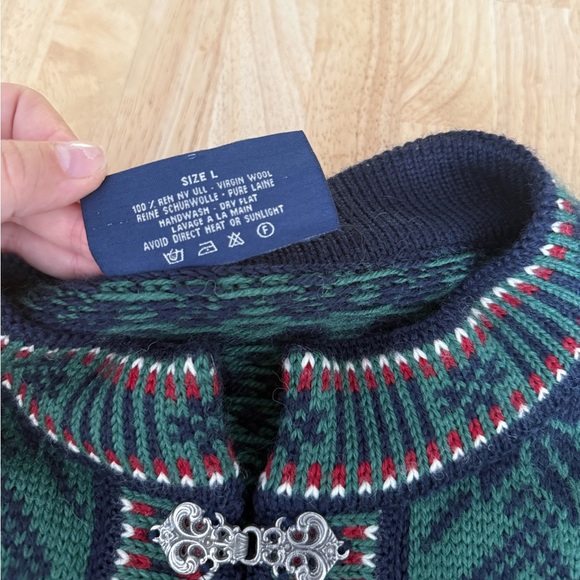 Vintage Nordstrikk womens cardigan jacket virgin wool green navy pewter clasp L - Picture 5 of 10